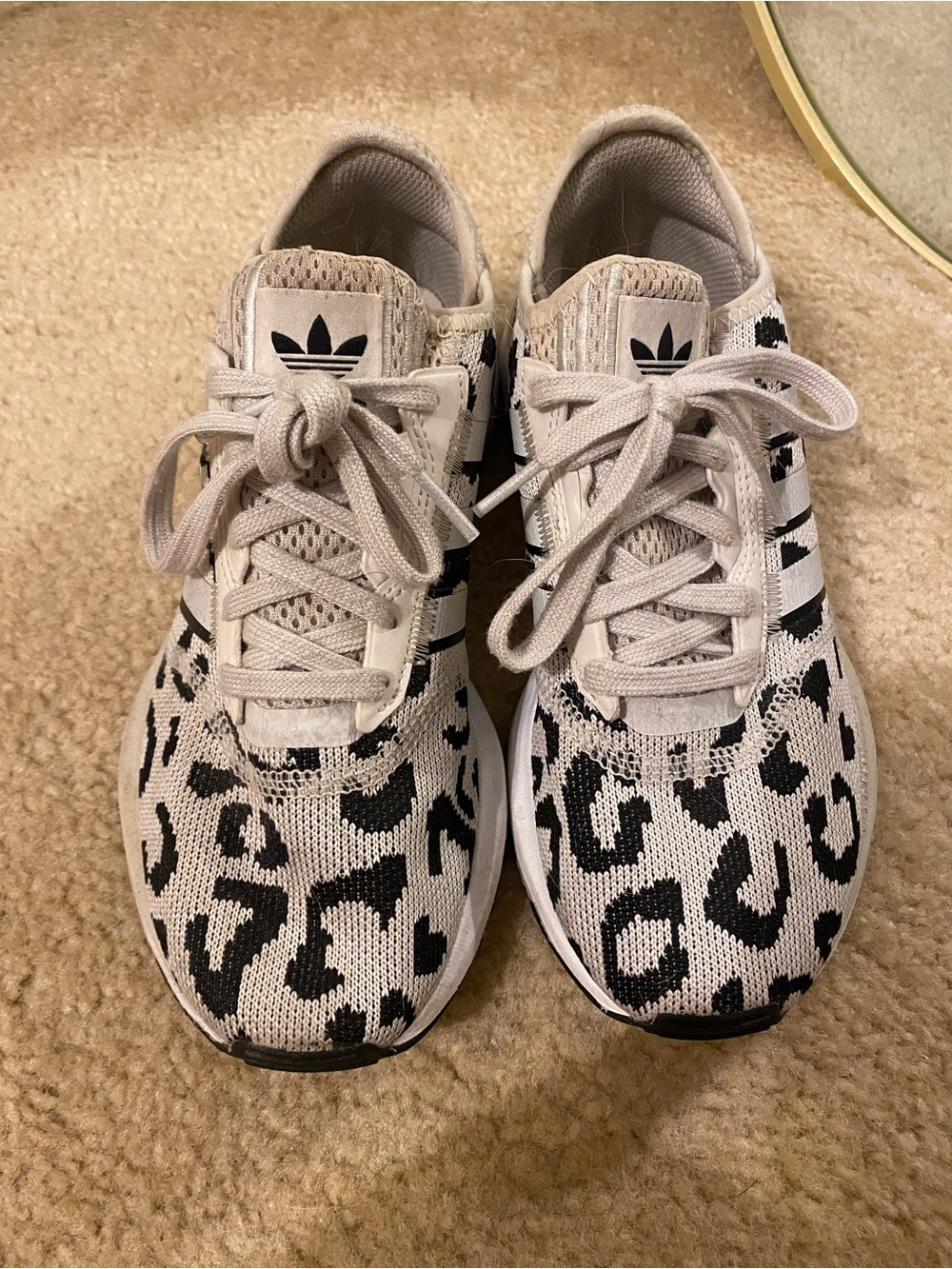 adidas Knit Leopard Print Sneakers - Black & Cream